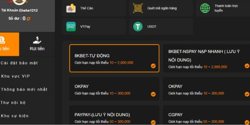 Cách thức nạp tiền đơn giản cho người mới bắt đầu tại 8kbet